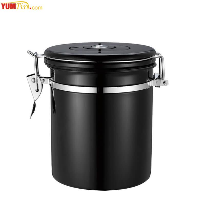 black airtight coffee tin container