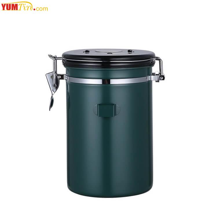 green airtight coffee tin container