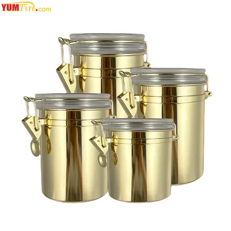 gold stainless steel airtight coffee tin