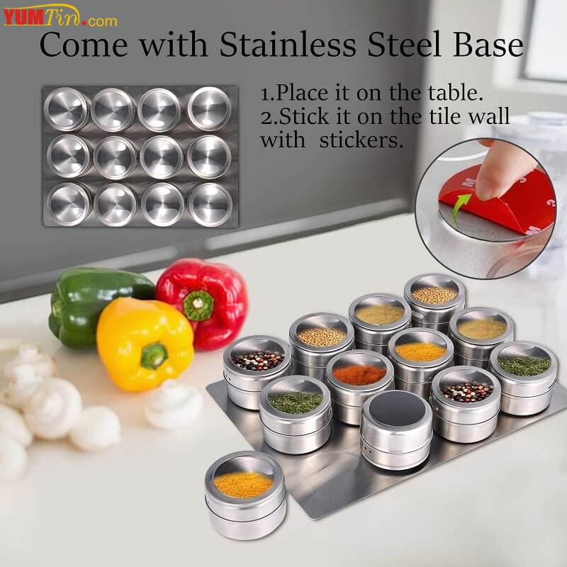 Magnetic spice tin box stainless steel base