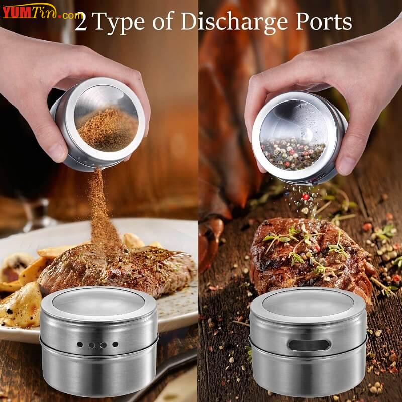 Magnetic spice tin box 2 types of discharge ports