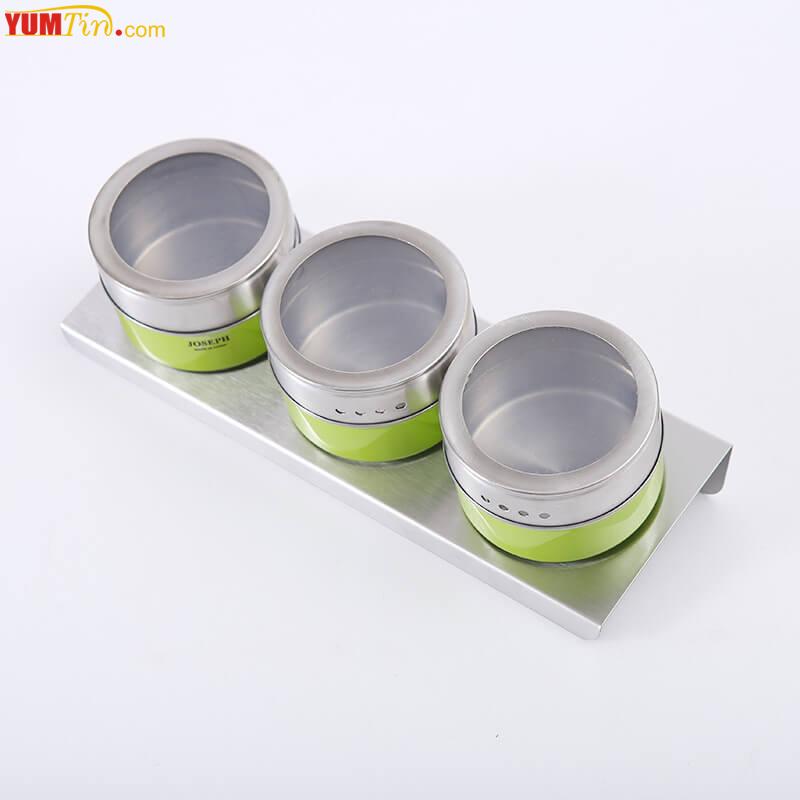 Magnetic spice tin box three pieces with one base plate