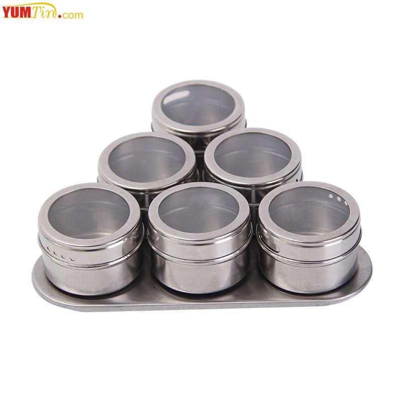 Magnetic spice tin box six pieces with one triangle base plate