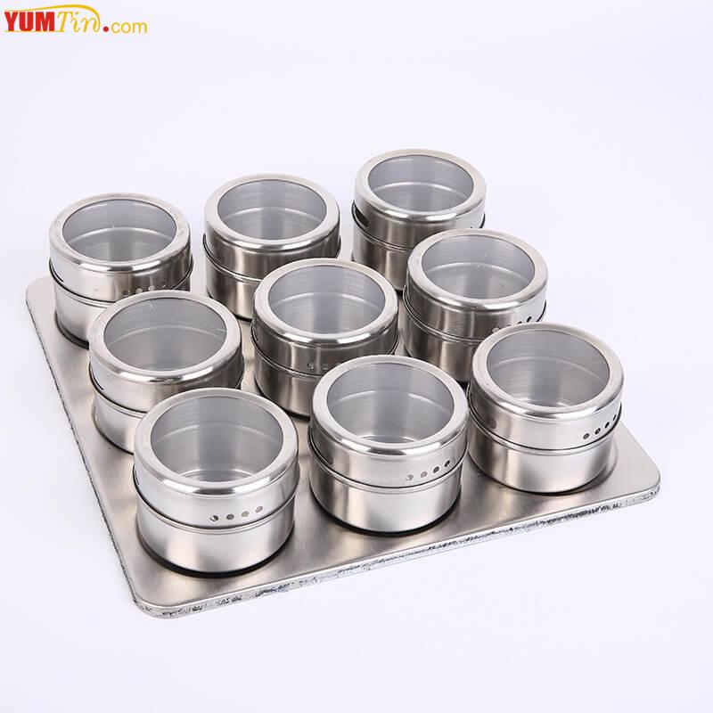 Magnetic spice tin box nine pieces with one base plate