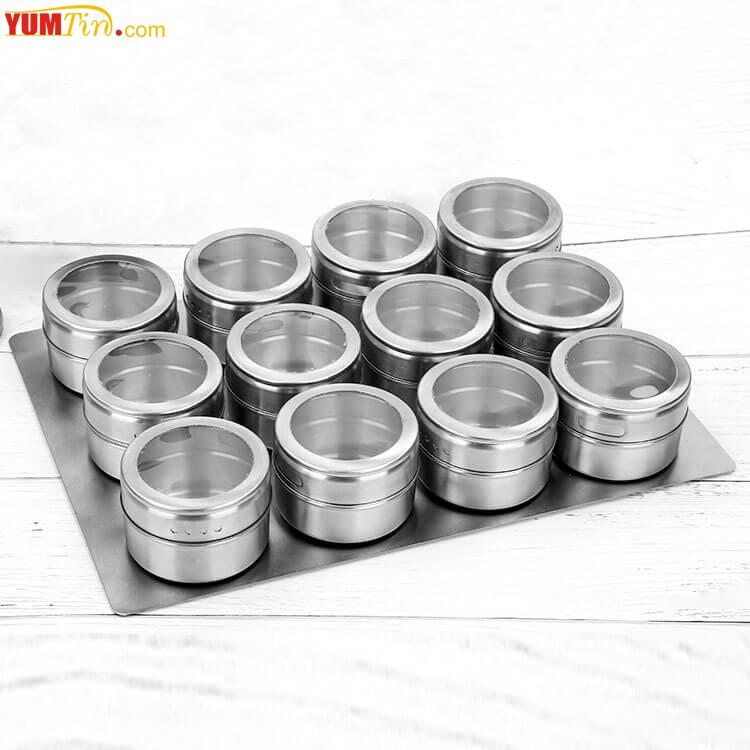 Magnetic spice tin box twelve pieces with one base plate