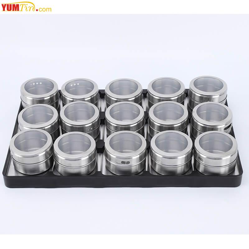 Magnetic spice tin box fifteen pieces with one base plate