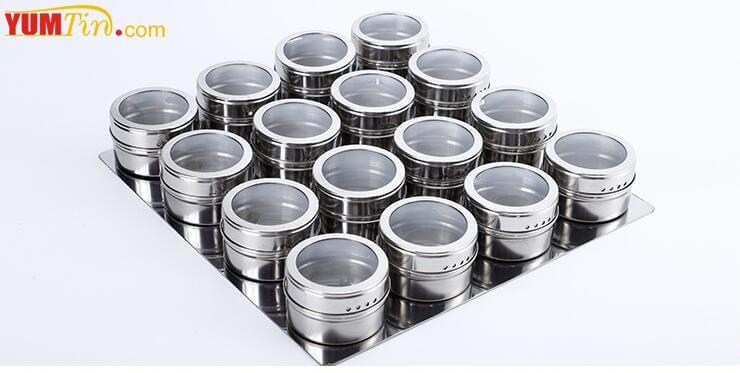 Magnetic spice tin box sixteen pieces with one base plate