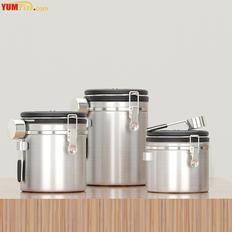 silver airtight coffee tin box