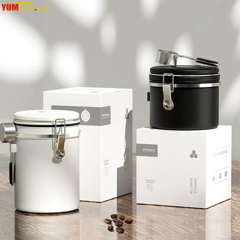black and white airtight coffee tin box