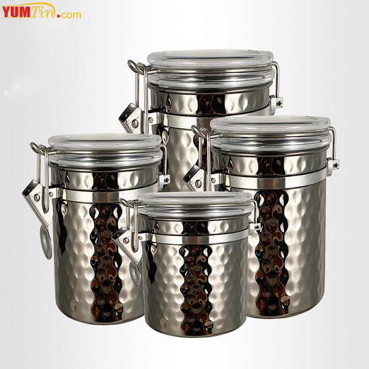 stainless steel airtight coffee tin box with dots